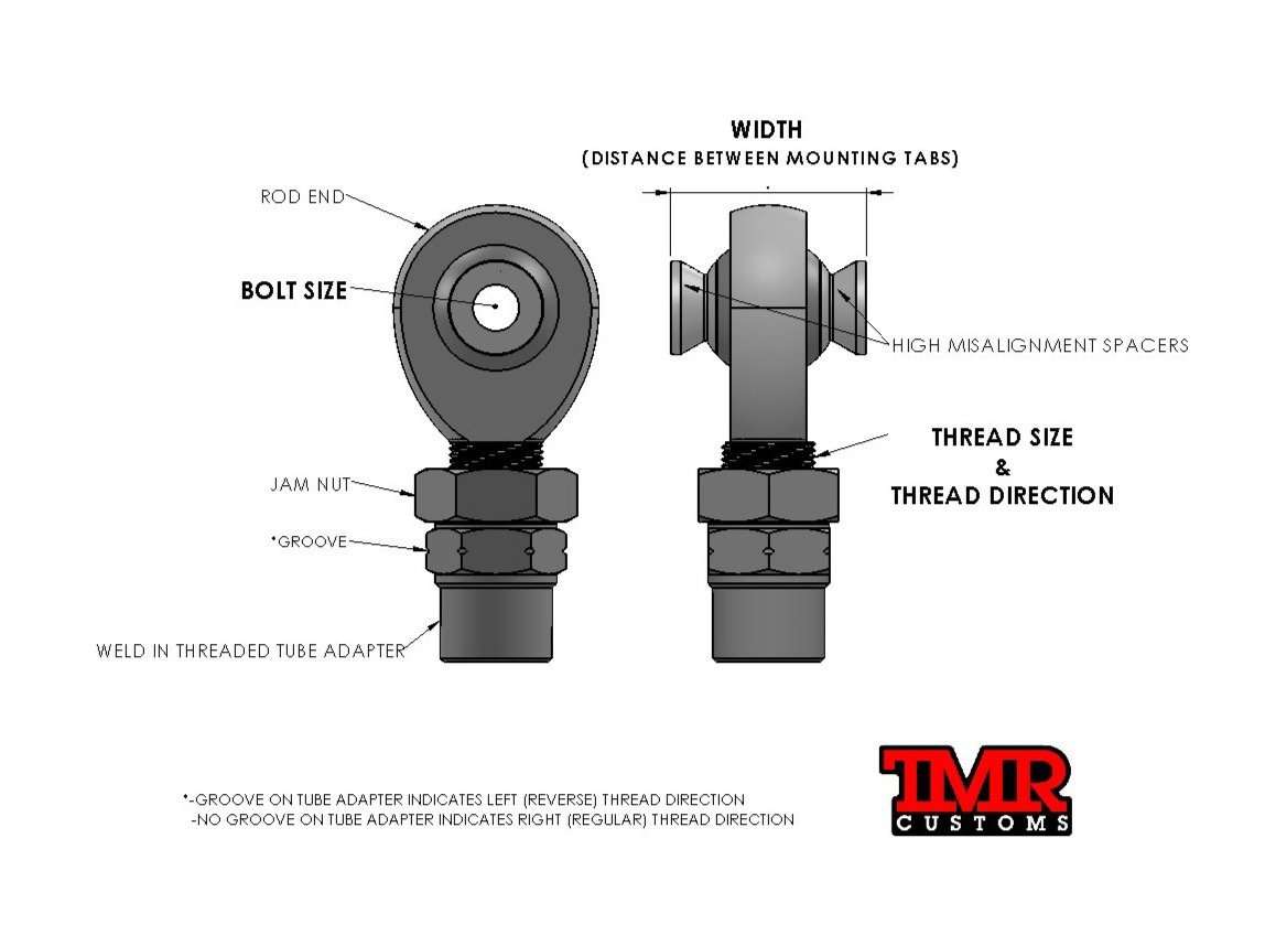 3/4" Rod End (Heim Joint) Package with Hex Tube Adapter