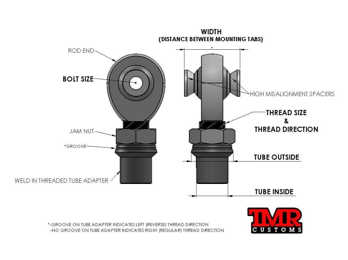 1-1/4” FK Rod End (Heim Joint) Package with Round Tube Adapter