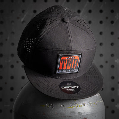 TMR Customs "GRIDROCK" - BLACK 7 Panel PERFORMANCE Flat Bill Hat