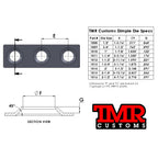 Technical drawing of a metal component with dimensions and TMR Customs branding.