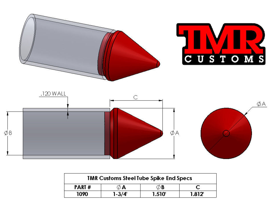 Weld In Steel Tube Caps - Spike End